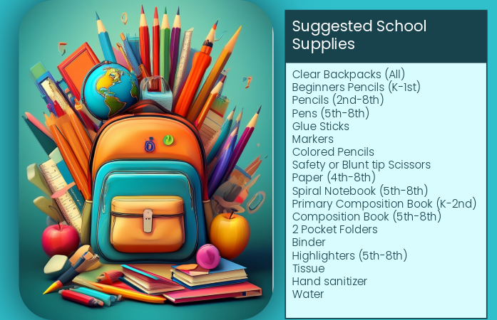 backpack with supplies and suppy list